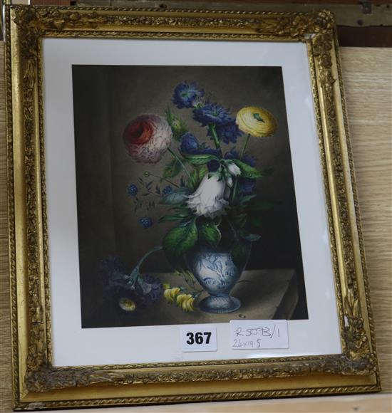 An early 19th century English watercolour of flowers in a vase, 24 x 19cm